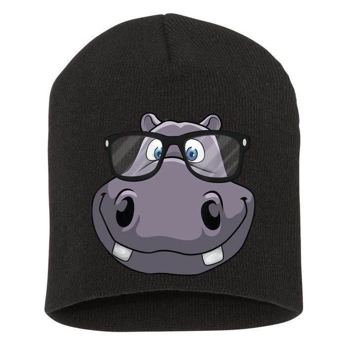 Cool Hippo For Reading Hippopotamus Zoo Short Acrylic Beanie