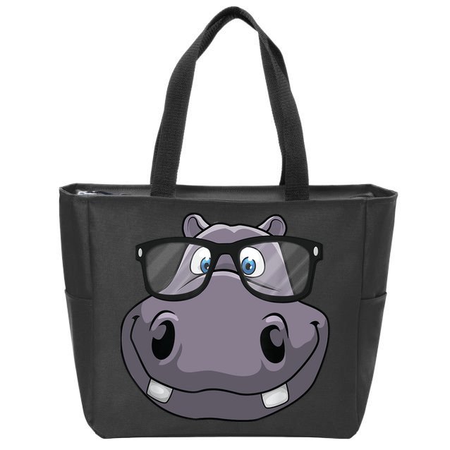 Cool Hippo For Reading Hippopotamus Zoo Zip Tote Bag