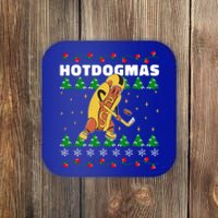 Christmas Hotdog Funky Food Playing Icehockey Funny Xmas Great Gift Coaster