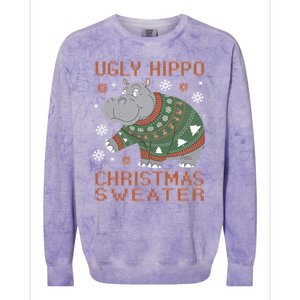 Christmas Hippopotamus Funny Snowflake And Reindeer Design Gift Colorblast Crewneck Sweatshirt