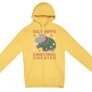 Christmas Hippopotamus Funny Snowflake And Reindeer Design Gift Premium Pullover Hoodie