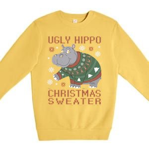 Christmas Hippopotamus Funny Snowflake And Reindeer Design Gift Premium Crewneck Sweatshirt