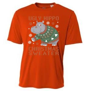 Christmas Hippopotamus Funny Snowflake And Reindeer Design Gift Cooling Performance Crew T-Shirt