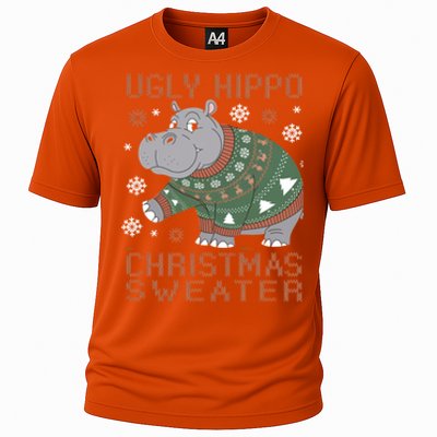 Christmas Hippopotamus Funny Snowflake And Reindeer Design Gift Cooling Performance Crew T-Shirt