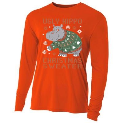 Christmas Hippopotamus Funny Snowflake And Reindeer Design Gift Cooling Performance Long Sleeve Crew