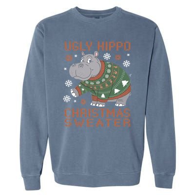 Christmas Hippopotamus Funny Snowflake And Reindeer Design Gift Garment-Dyed Sweatshirt