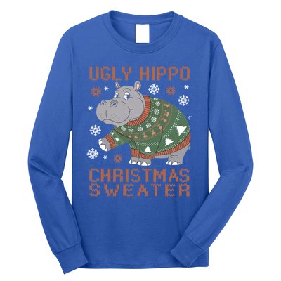 Christmas Hippopotamus Funny Snowflake And Reindeer Design Gift Long Sleeve Shirt