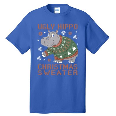 Christmas Hippopotamus Funny Snowflake And Reindeer Design Gift Tall T-Shirt