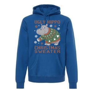 Christmas Hippopotamus Funny Snowflake And Reindeer Design Gift Premium Hoodie