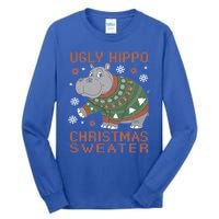 Christmas Hippopotamus Funny Snowflake And Reindeer Design Gift Tall Long Sleeve T-Shirt