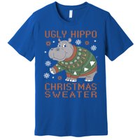 Christmas Hippopotamus Funny Snowflake And Reindeer Design Gift Premium T-Shirt