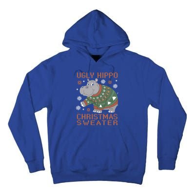 Christmas Hippopotamus Funny Snowflake And Reindeer Design Gift Tall Hoodie