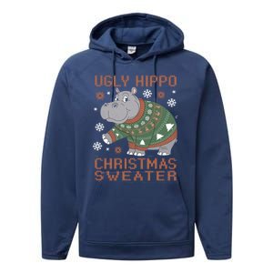 Christmas Hippopotamus Funny Snowflake And Reindeer Design Gift Performance Fleece Hoodie