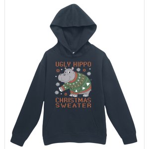 Christmas Hippopotamus Funny Snowflake And Reindeer Design Gift Urban Pullover Hoodie