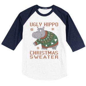 Christmas Hippopotamus Funny Snowflake And Reindeer Design Gift Baseball Sleeve Shirt