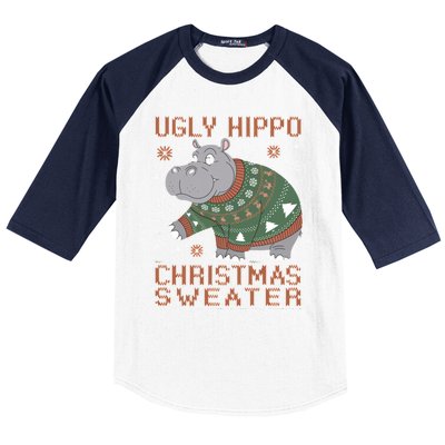 Christmas Hippopotamus Funny Snowflake And Reindeer Design Gift Baseball Sleeve Shirt