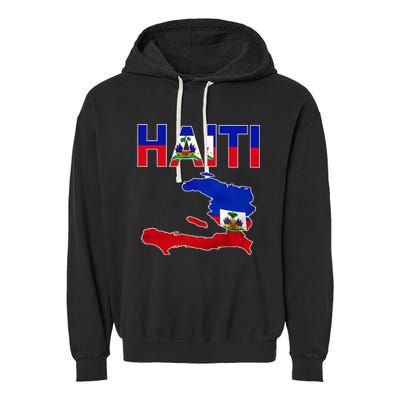 Cool Haiti Flag Map Haitian Pride Garment-Dyed Fleece Hoodie