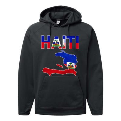 Cool Haiti Flag Map Haitian Pride Performance Fleece Hoodie