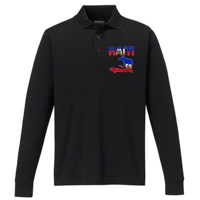 Cool Haiti Flag Map Haitian Pride Performance Long Sleeve Polo