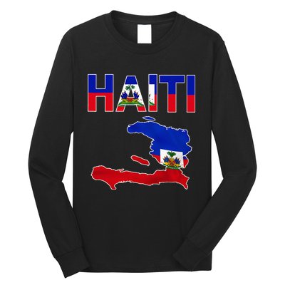 Cool Haiti Flag Map Haitian Pride Long Sleeve Shirt