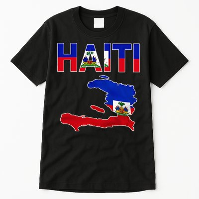 Cool Haiti Flag Map Haitian Pride Tall T-Shirt