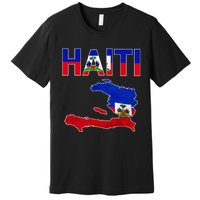 Cool Haiti Flag Map Haitian Pride Premium T-Shirt