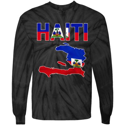 Cool Haiti Flag Map Haitian Pride Tie-Dye Long Sleeve Shirt