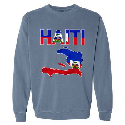 Cool Haiti Flag Map Haitian Pride Garment-Dyed Sweatshirt