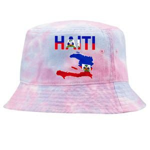 Cool Haiti Flag Map Haitian Pride Tie-Dyed Bucket Hat