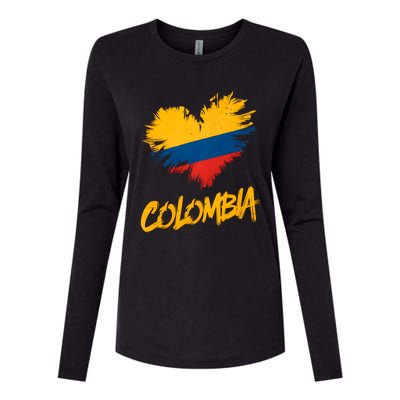 Colombia Heart Flag Womens Cotton Relaxed Long Sleeve T-Shirt