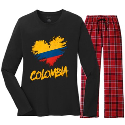 Colombia Heart Flag Women's Long Sleeve Flannel Pajama Set 