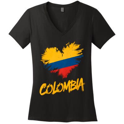 Colombia Heart Flag Women's V-Neck T-Shirt