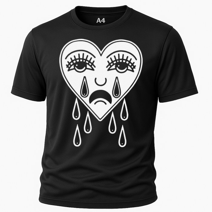 Crying Heart Flash Alternative Traditional Tattoo Artist Emo Cooling Performance Crew T-Shirt