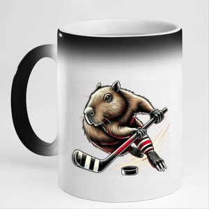 Capybara Hockey Funny Ice Hockey Player Gift 11oz Black Color Changing Mug