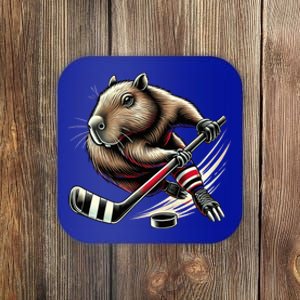 Capybara Hockey Funny Ice Hockey Player Gift Coaster