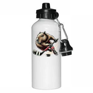 Capybara Hockey Funny Ice Hockey Player Gift Aluminum Water Bottle