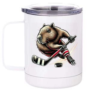 Capybara Hockey Funny Ice Hockey Player Gift 12 oz Stainless Steel Tumbler Cup