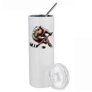 Capybara Hockey Funny Ice Hockey Player Gift Stainless Steel Tumbler