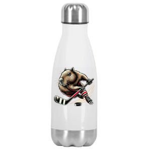 Capybara Hockey Funny Ice Hockey Player Gift Stainless Steel Insulated Water Bottle