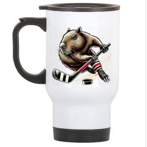 Capybara Hockey Funny Ice Hockey Player Gift Stainless Steel Travel Mug