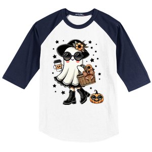 Cute Halloween For Women Halloween Ghost Coffee Baseball Sleeve Shirt