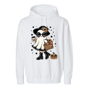 Cute Halloween For Women Halloween Ghost Coffee Garment-Dyed Fleece Hoodie