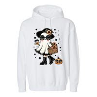 Cute Halloween For Women Halloween Ghost Coffee Garment-Dyed Fleece Hoodie