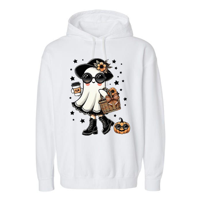 Cute Halloween For Women Halloween Ghost Coffee Garment-Dyed Fleece Hoodie