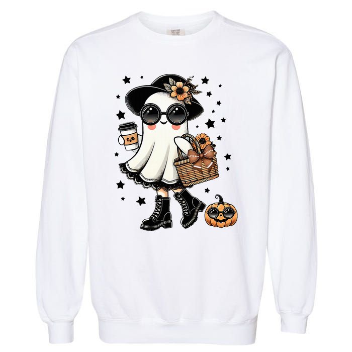 Cute Halloween For Women Halloween Ghost Coffee Garment-Dyed Sweatshirt