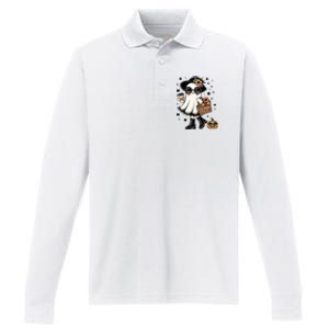 Cute Halloween For Women Halloween Ghost Coffee Performance Long Sleeve Polo