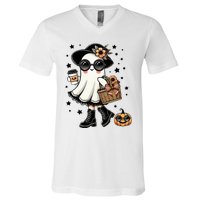 Cute Halloween For Women Halloween Ghost Coffee V-Neck T-Shirt