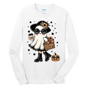 Cute Halloween For Women Halloween Ghost Coffee Tall Long Sleeve T-Shirt