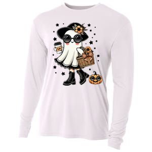 Cute Halloween For Women Halloween Ghost Coffee Cooling Performance Long Sleeve Crew