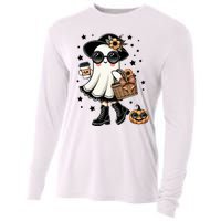 Cute Halloween For Women Halloween Ghost Coffee Cooling Performance Long Sleeve Crew